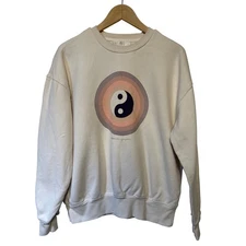 Spiritual Gangster Yin Yang Relaxed Fit Cotton Sweatshirt Cream Sz S Retail: $98