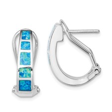 19mm Sterling Silver Blue Inlay Simulated Opal Squares Hoop Earrings
