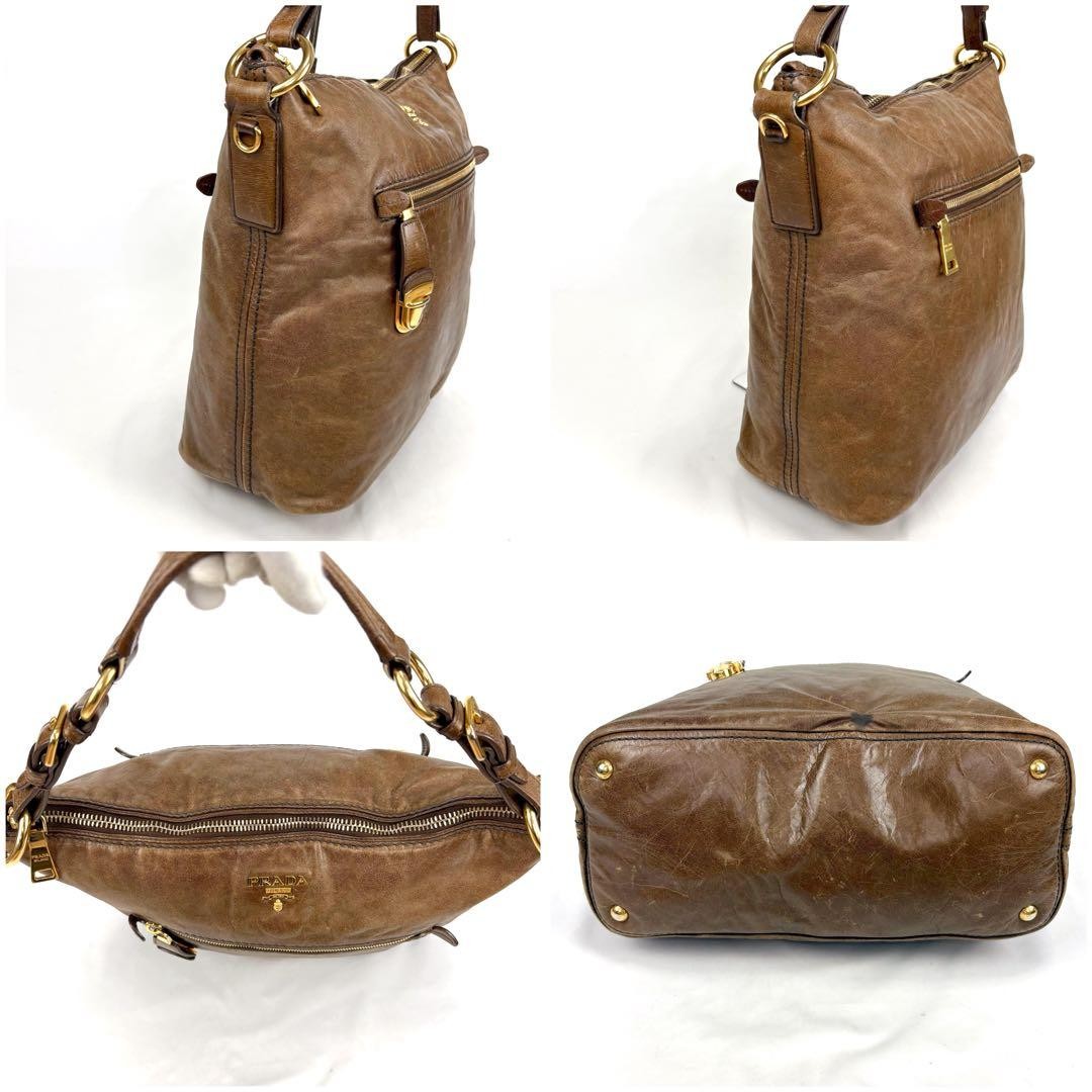 PRADA One Shoulder Bag Brown Leather Hobo Soho thumbnail 4