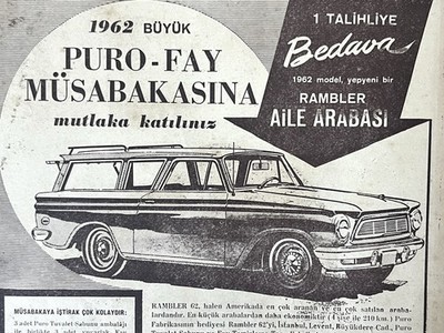 1962 Turkish Magazine Ad Rambler Wagon Puro Fay Contest Vintage Print