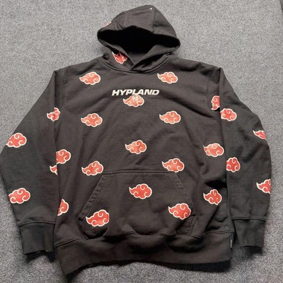 Naruto Hypland Akatsuki Hoodie Sweatshirt Mens Large Black Cloud All Over Print