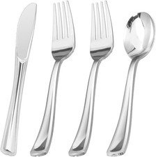 60PCS Silver Plastic Silverware, Silver Disposable Utensils, Heavy Duty Cutlery