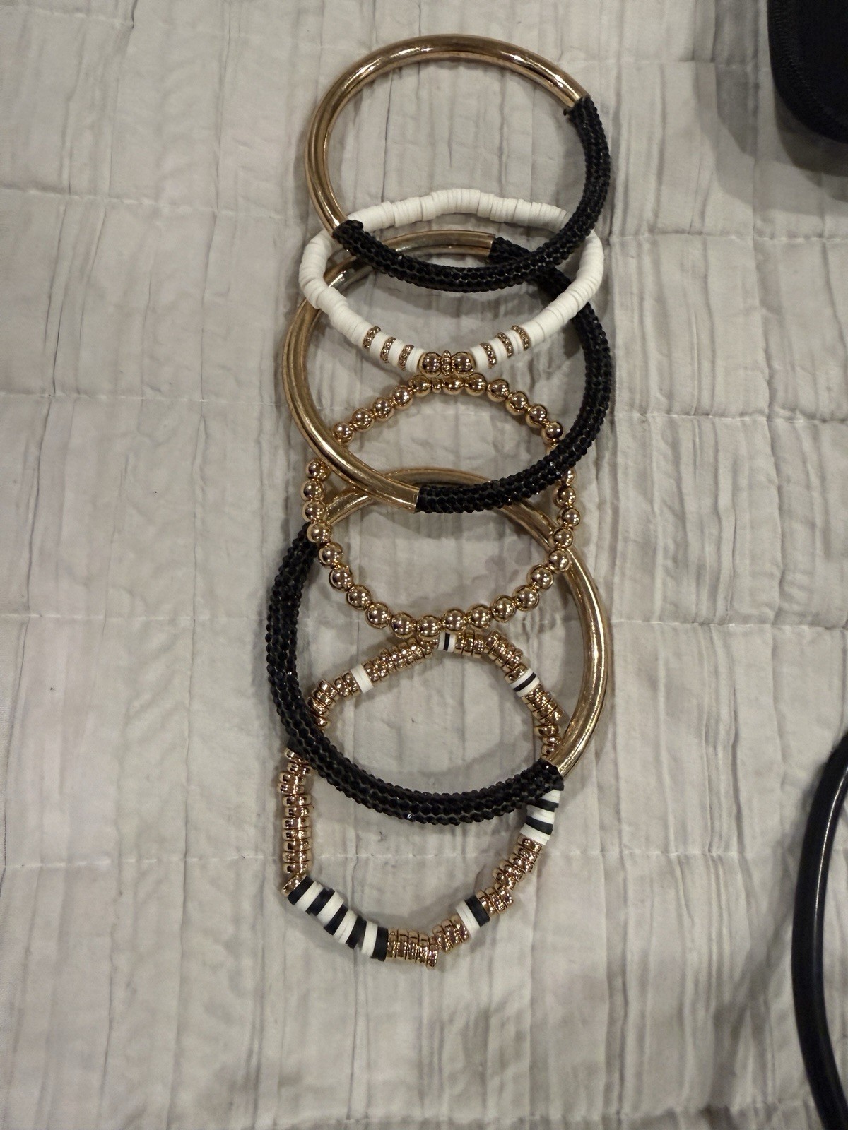 Bangle Bracelets Gold Black & White Set Of 3 Metal/Plastic Accents-image