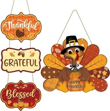 Thanksgiving Decoration Wooden Turkey Pumpkin Door Wreath for Front Door Sign US