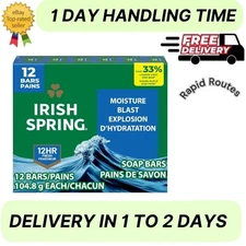 Irish Spring Moisture Blast Deodorant Bar Soap for Men, 3.7 oz Bar ( 12 Pack )
