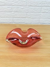 Vintage Heavy Art Glass Ashtray Cranberry Sommerso Style MCM 7.5in