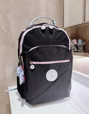 NWT Kipling Women's Pink  black Seoul up 15'' laptop Large Backpack 45cm H
