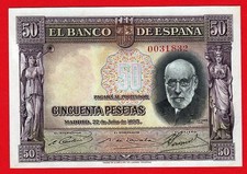 aUNC, 50 Pesetas 1935   Ramon y Cajal    SPAIN