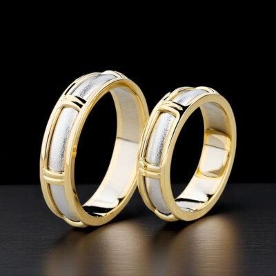 Gepunzt Paar Band massiv 14k mehrfarbig Gold Verlobungsring His and Her