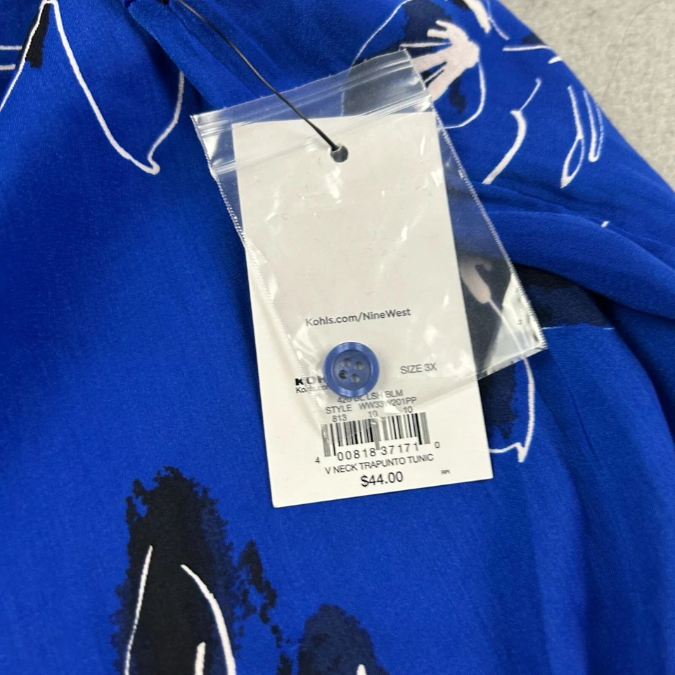 Blusa ligera fluida floral azul 3X Nine West Top para mujer nueva con etiquetas Foto 4 de 4