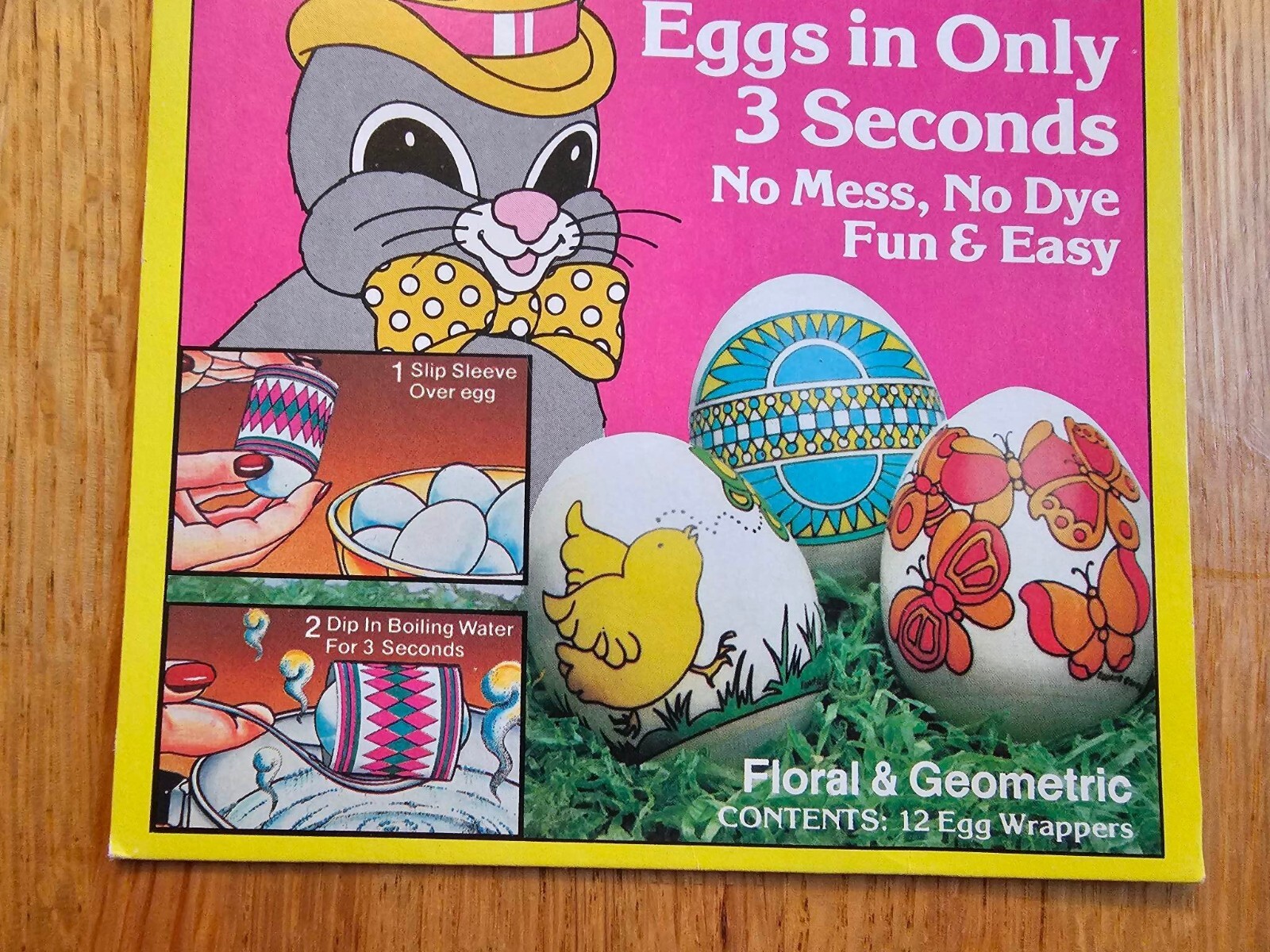 Vintage 1981 Instant Egg Art  By Sun Hill Bunny Cartoon Egg Wrappers For 12 Eggs