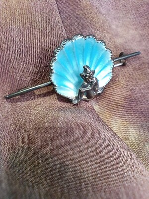 Vintage 1920s Elf/Cornish Pixie Pin With Blue Enamel Shell Sterling Silver 