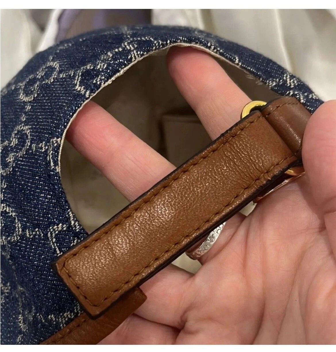 GUCCI 656206 Cappello Berretto Berretto Denim Logo GGCanvas Navy Marrone Taglia Media