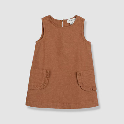 Miles the Label Baby Girl's Brown Linen Weave Sleeveless Shift Dress Size 6M