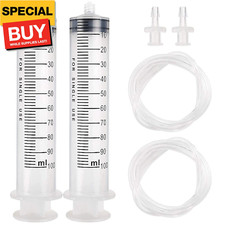 2pcs 100ml Large Plastic Syringe with 2pcs 47in Handy Plastic Tubing and Luer Co