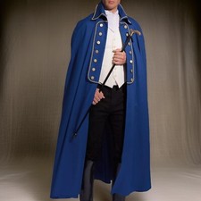 Men's Blue Long Wool Cape Coat, Men's Cape Coat