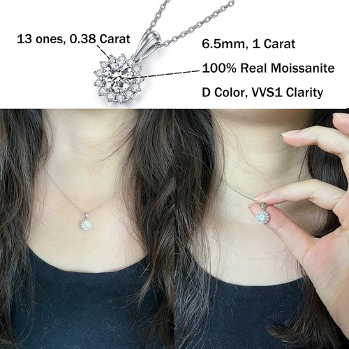 IMOLOVE Moissanite Solitaire Pendant Necklaces for Women Sterling Silver with - Picture 4 of 6