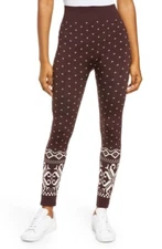 Sweaty Betty Ski Base Layer Leggings SB6218- Black Cherry Fairisle Jacquard - M