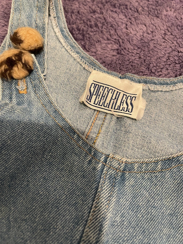 VTG Speechless Girls Overall Blue Denim Jean Dress Leopard Print Faux Fur Sz 6 - Image 3 of 4