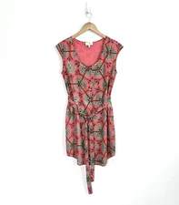 Collective Concepts Dress XS Sleeveless Button Belted Geometric Print Coral