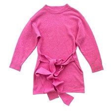 VICI Womens Sz Small Barbie Pink Long Sleeve Belted Tie Waist Sweater Knit Dress