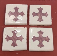 4 Hand Painted Vintage Terracotta Tile Backsplash Mexican Folk Art Crafts 4x4"