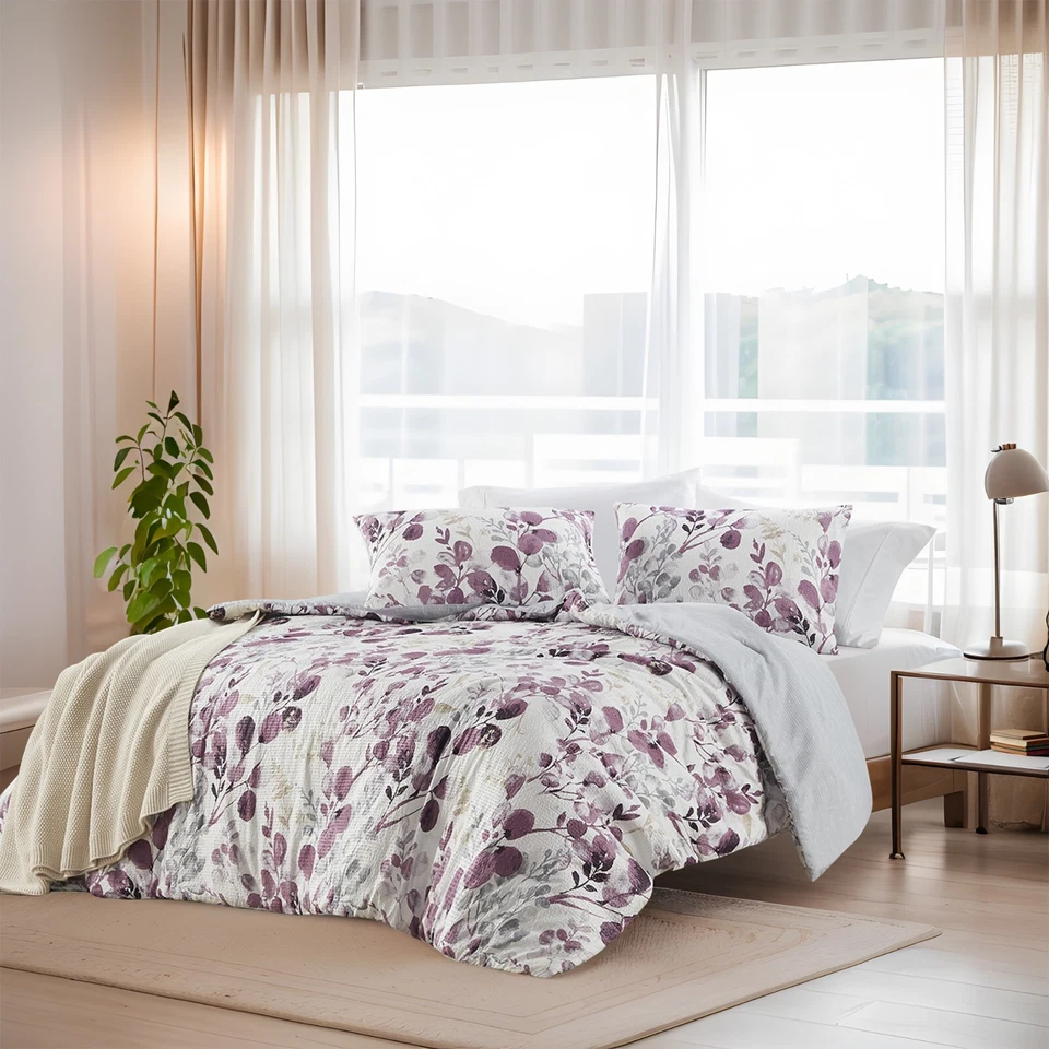 Reversible Floral Botanical Seersucker Breathable Comforter Set Twin Queen King - Image 4 of 4