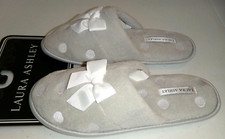 LAURA ASHLEY Women's Flat Slippers Light Gray Polka Dot Size S  5-6 