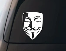 Guy Fawkes Mask White Graphic Vinyl Decal Car Truck Windows laptop notebook