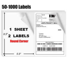 50-1000 Premium 8.5x5.5 Shipping Labels Round Corner Half Sheet Self Adhesive
