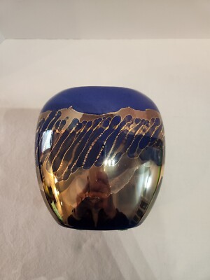 Mile Six Studio Pottery Vase, Blue with Metallic Glaze, Signed, Rare