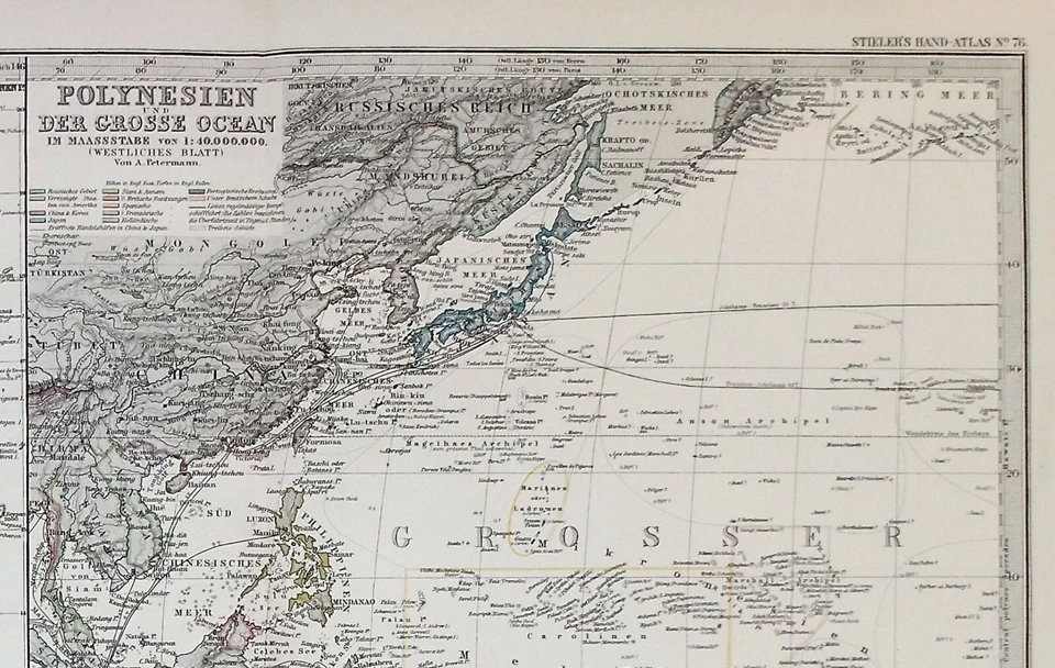 POLINESIA, AUSTRALIA, NUEVA ZELANDA, PACÍFICO, mapa antiguo original, Stieler, 1889 Foto 2 de 4