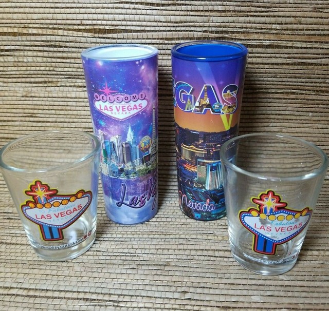 4 Las Vegas Nevada Shot Glasses Sign Full Color Casino Party eBay