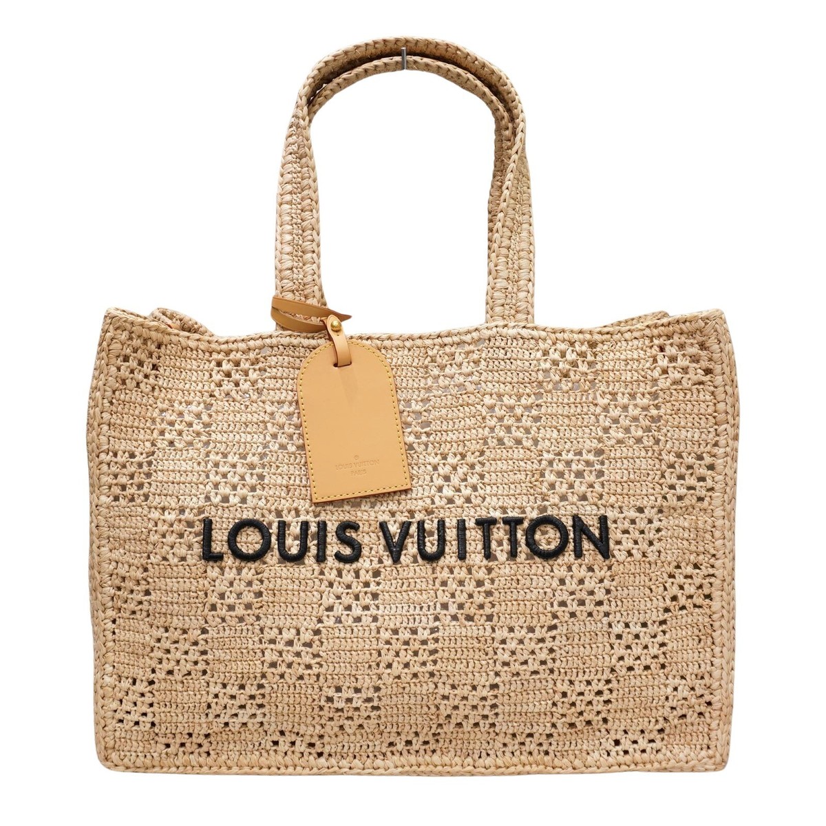 Louis Vuitton Shopper Bag MM Damier Raffia Tote Bag Natural Louis Vuitton Shopper Bag MM Damier Raffia Tote Bag Natural