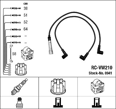 0941 NGK Ignition Cable Kit for AUDI,SEAT,VW,WARTBURG