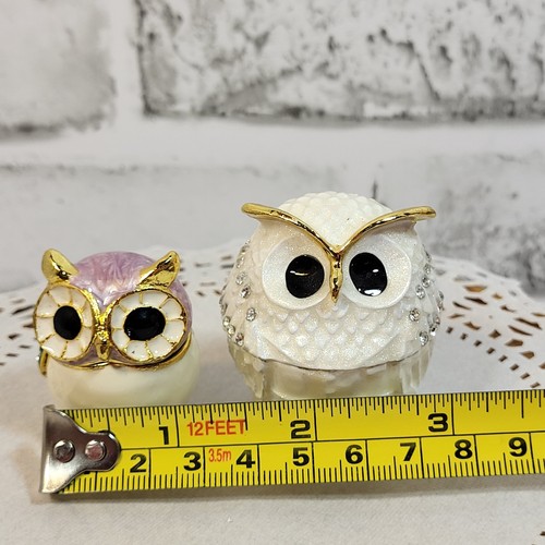 Jeweled Enamel Owl Trinket Box Set of 2 | Hinged Magnetic Lid | Crystal Accents - Picture 11 of 11