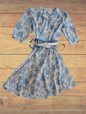California Looks Vintage 80s Dress Floral Belted Cottagecore Peasant 