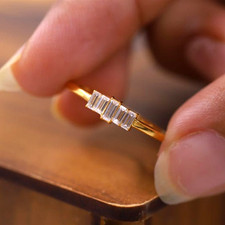 Baguette Cut 1 Ct Diamond Cluster Engagement Ring 14K Yellow Gold Over Size J-T