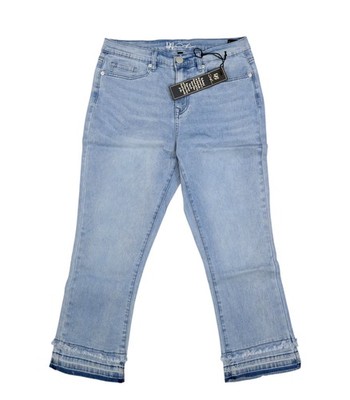 DG2 By Diane Gilman Jeans Womens 10P Petite Blue Cropped Fringe Stretch Denim