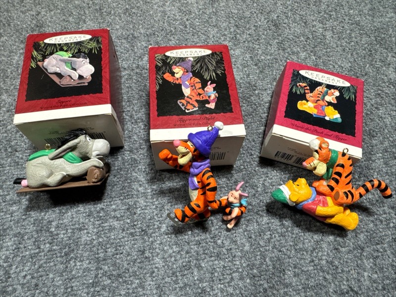 Winnie The Pooh & Tigger & Eeyore & Piglet 3 Hallmark Ornaments In Boxes Perfect