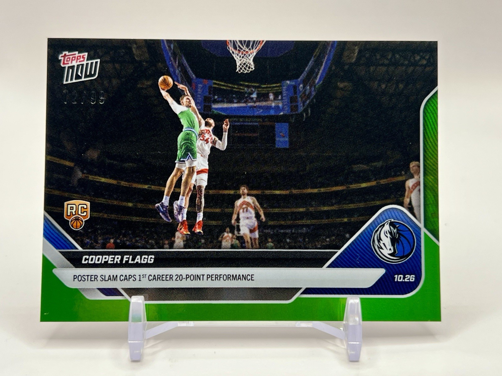 Cooper Flagg RC 2025-26 NBA Topps NOW Card 28 Green Foil Parallel 72/99 🏀🔥