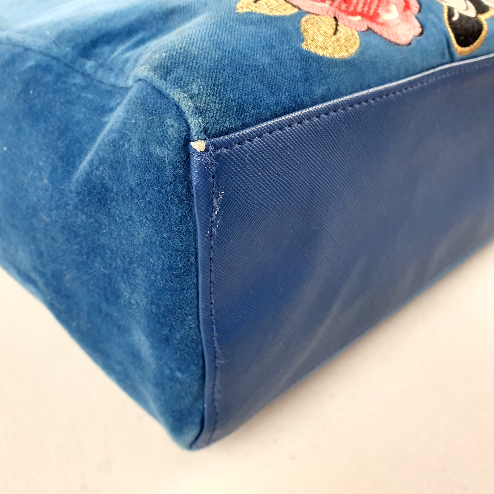 Cath Kidston Disney Mickey Mouse Shoulder Tote Bag Large Blue Velvet Rare CR85 image 8