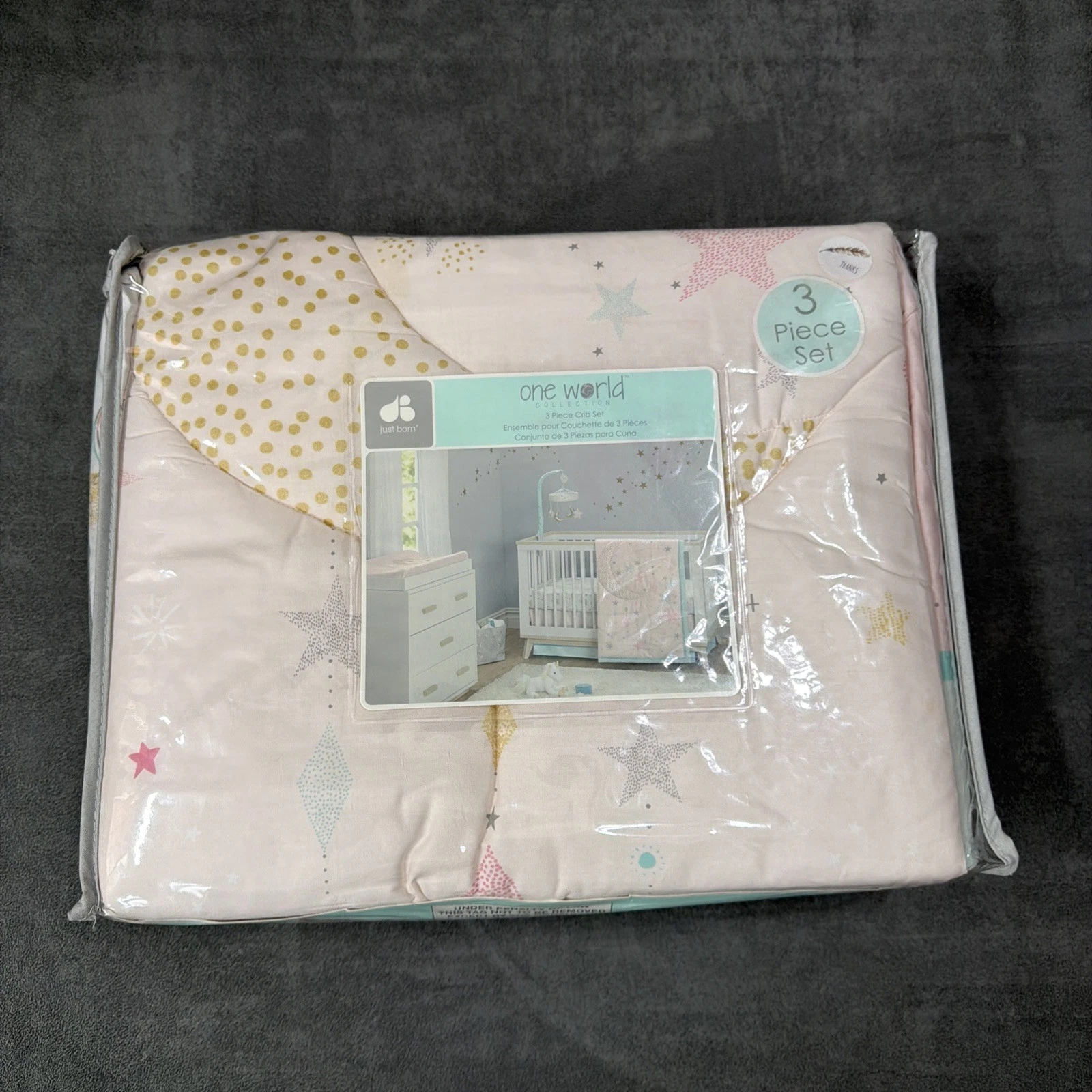 Just Born Pale Pink Crescent Moon & Unicorns Baby Bedding Set Love & Sugar