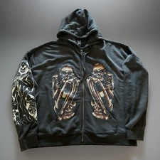 Ed Hardy Full Zip Up Hoodie Distressed Cracked Graphics Skeletons Reaper XL NWT
