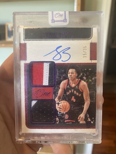2021 Panini One and One Rookie Dual Jersey Auto Purple /35 Scottie Barnes RC RPA
