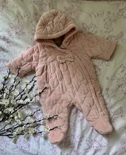 NEXT Baby Pink Hooded Fleece Quilted Zip Snowsuit Pramsuit Up to 3 Months