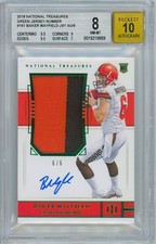 2018 Baker Mayfield National Treasures RPA RC Patch Auto #6/6 BGS 8 Double Jsy #