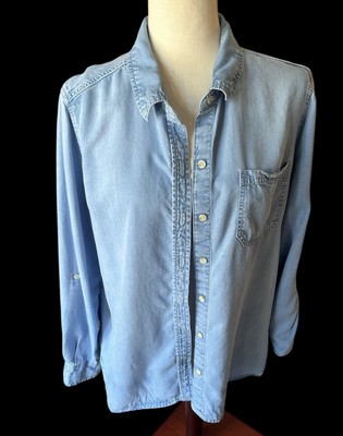Light Wash Denim Button Down Long Slv Shirt Sz XX Large Mossimo Women s Vintage