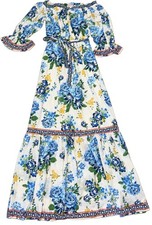 NEW Flying Tomato Floral Off Shoulder Maxi Dress Size S White Blue Boho Prairie