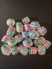 20 Glass Beads -Purple w/ pattern  - lot various sizes shapes (B1424)